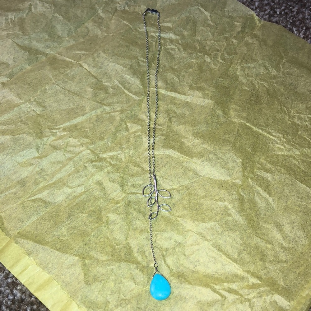 Mint Jules turquoise silver lariat leaf necklace